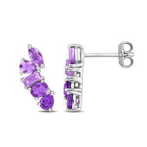 1.44 Carat (ctw) Rose-De-France and African-Amethyst Dangle Earrings Sterling Si